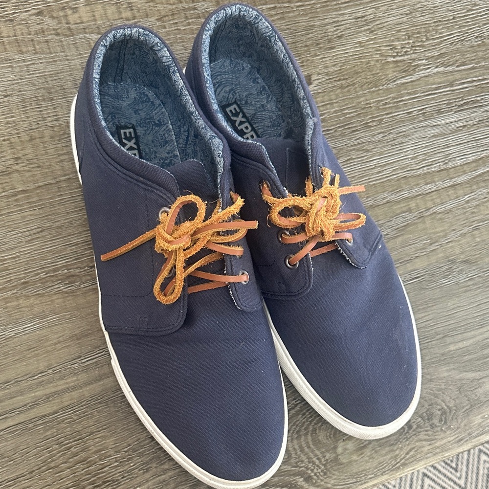 Express Men's Navy Sneakers with Tan Laces